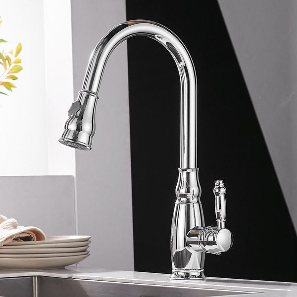 OMNITAIR keukenkraan Keukenkraan met uittrekbare sproeikop CHROOM mengkraan Italiaans design Rural OMNITAIR